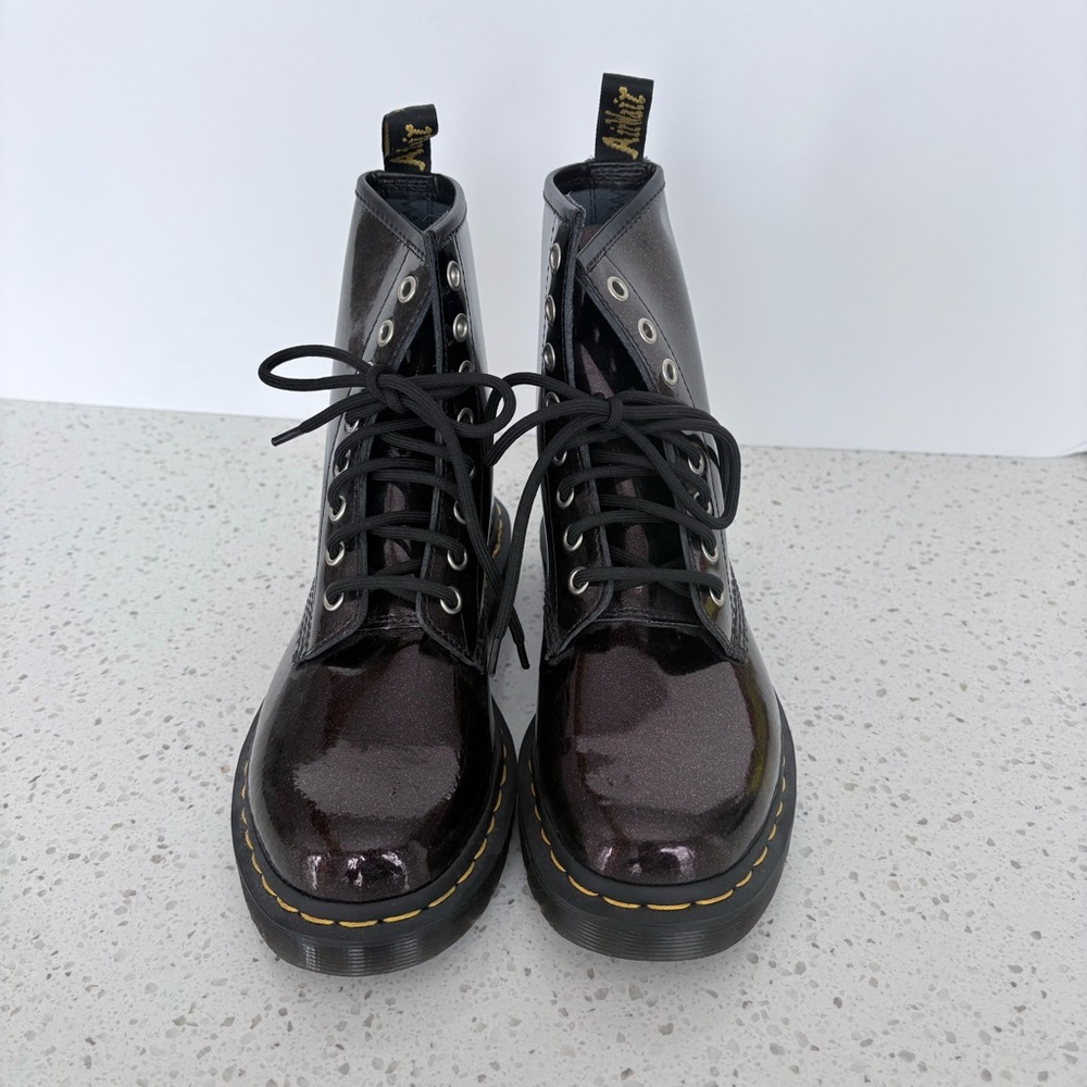 Dr. Martens Women's Shiny Burgundy 1460 Lace-Up Ankle Boots - Picture 2 of 12